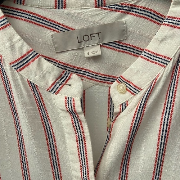 Loft size small lightweight button up- red, navy, and cream - Picture 2 of 8